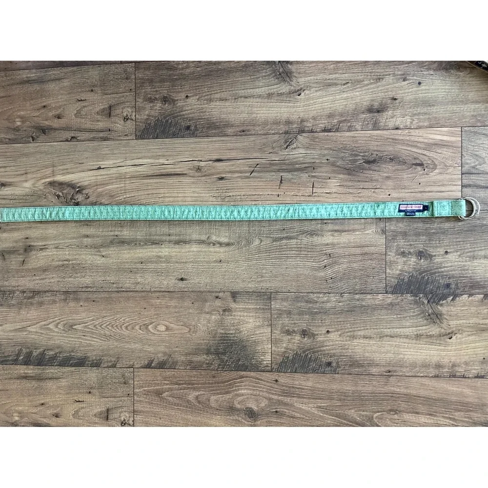Vineyard Vines Mens Large Green Palm Tree Double D Ring Coastal Waist Belt